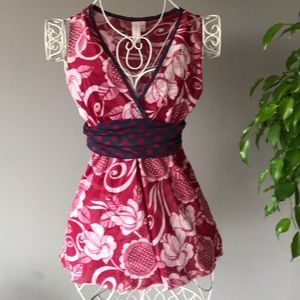 Cherry and Navy Fitted Top